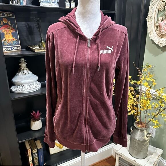 Burgundy Puma Velour Track Jacket Size Large - Picture 1 of 14